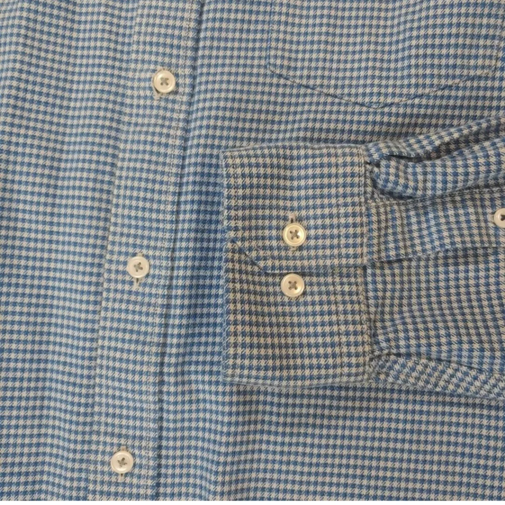 Banana Republic Luxe Flannel Shirt Men Med Gorp Academia Preppy Blue Micro Check